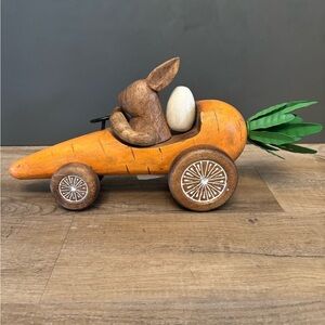 Adorable Wooden Easter Bunny Decor in Carrot Car